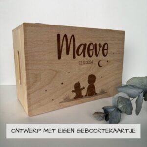 Memorybox eigen geboortekaartje - gegraveerd met naam gegraveerd