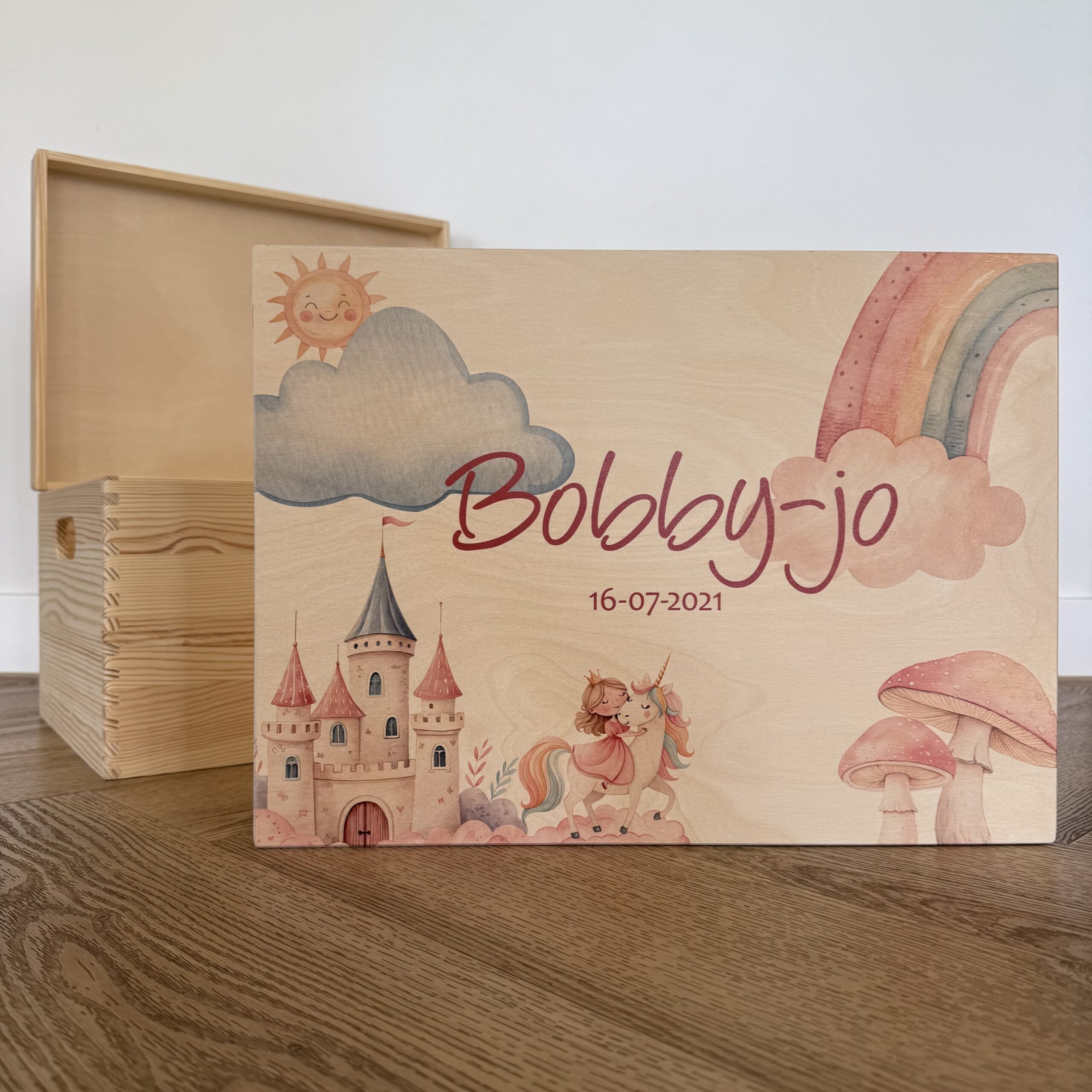 Houten memorybox – Unicorn